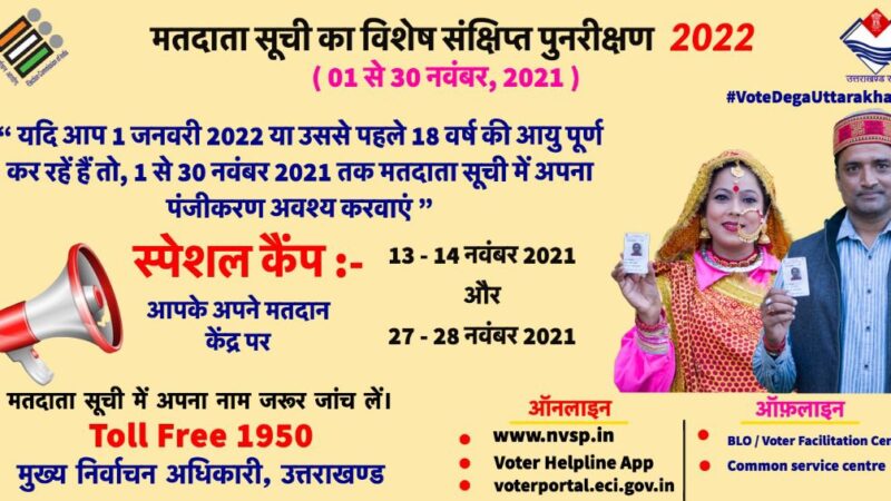 13 -14 नवम्बर मतदान केंद्रों पर विशेष कैम्प का आयोजन